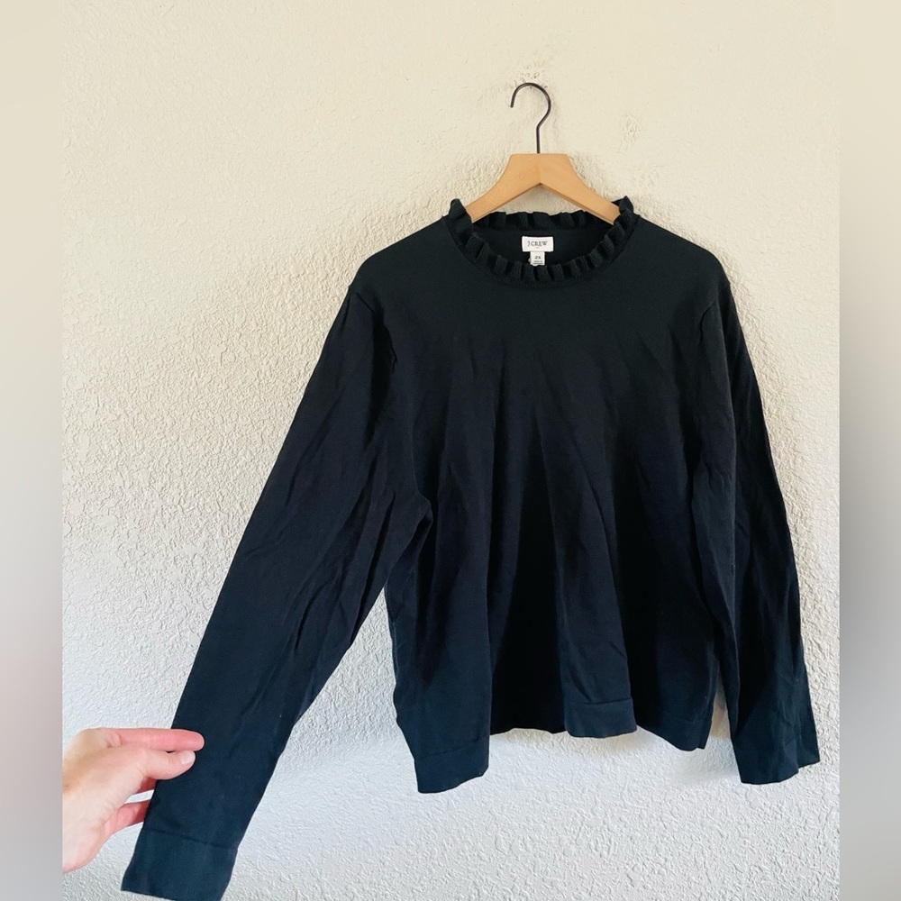 J. Crew Cotton ruffleneck sweater NWT black